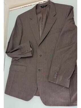 Jos A Bank Blazer 43L Brown Blue Stripe 2 Button Single Vent 100% Wool